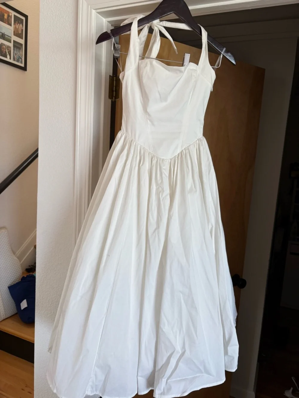 White Halter Midi Dress with Full Skirt - Picture 2 of 4